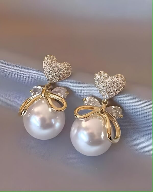 Heart Pearl Bow Earrings