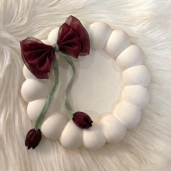Floral Ribbon Hair Bow Clip - Marron