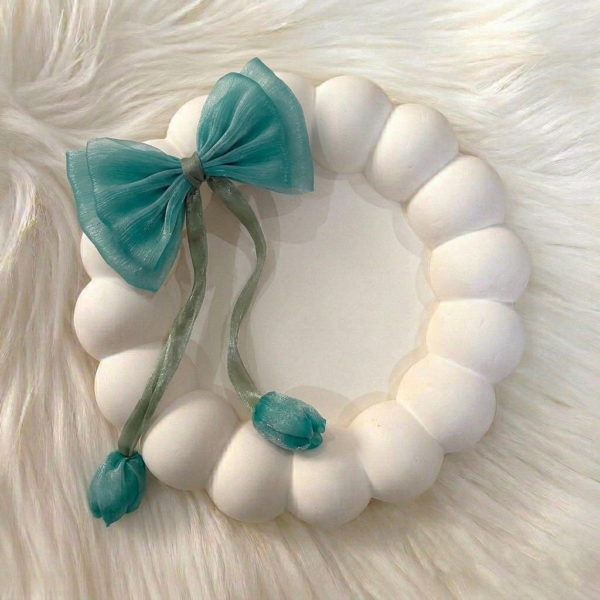 Floral Ribbon Hair Bow Clip - Green