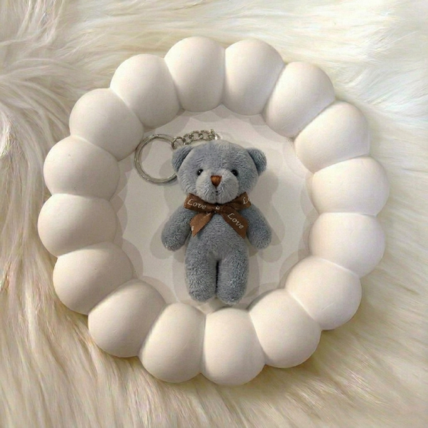 Grey Teddy Bear Keychain – Cute Soft Plush Charm
